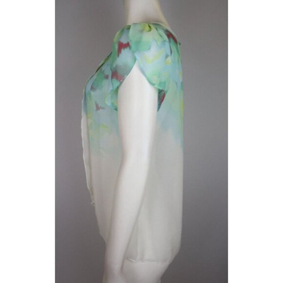 AB STUDIO - WOMEN'S GREEN AND WHITE PRINT SHEER BLOUSE - SIZE XS - Picture 6 of 10